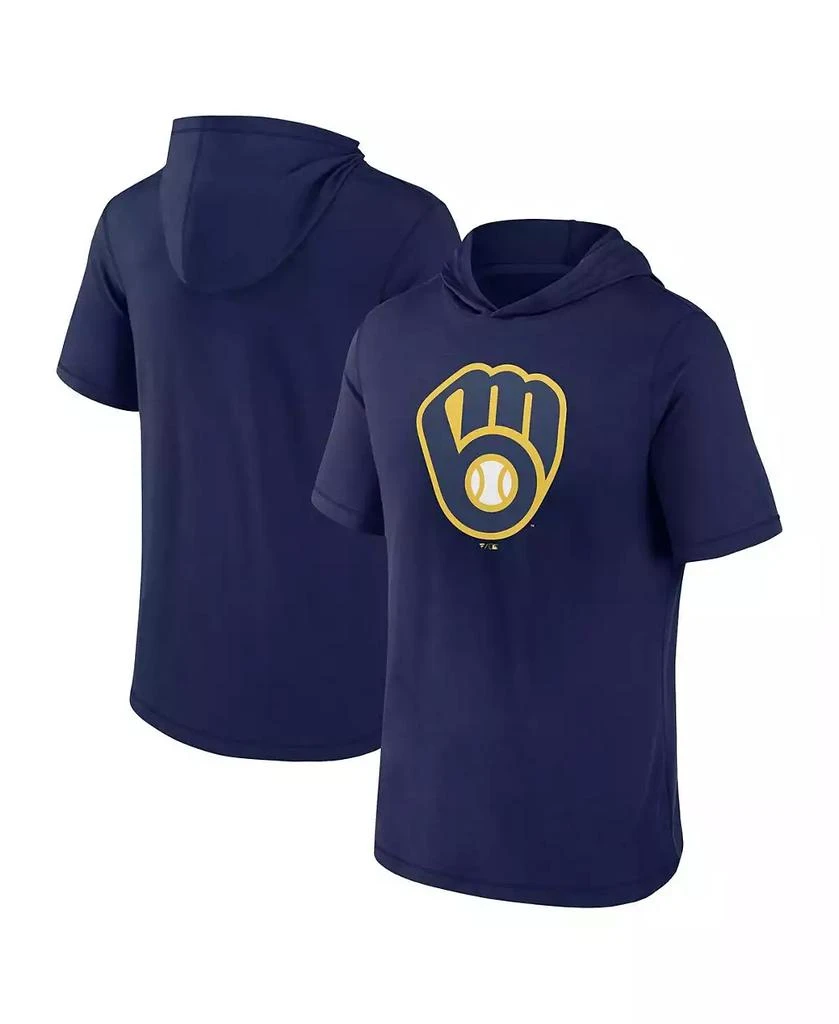 Fanatics Men
s Navy Milwaukee Brewers Short Sleeve Hoodie T-shirt