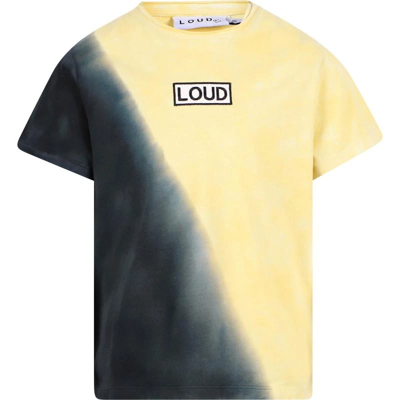 Loud Apparel Loose fit ombre logo t shirt and logo cotton shorts in black pastel yellow and grey 2