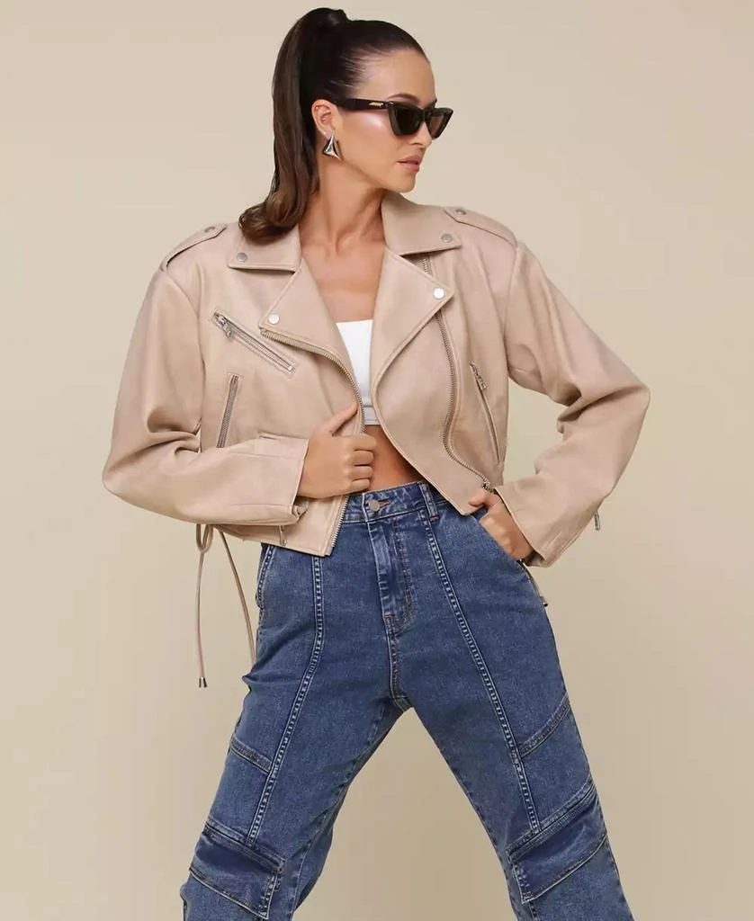 Avec Les Filles Women's Wide-Shoulder Cropped Biker Jacket 9