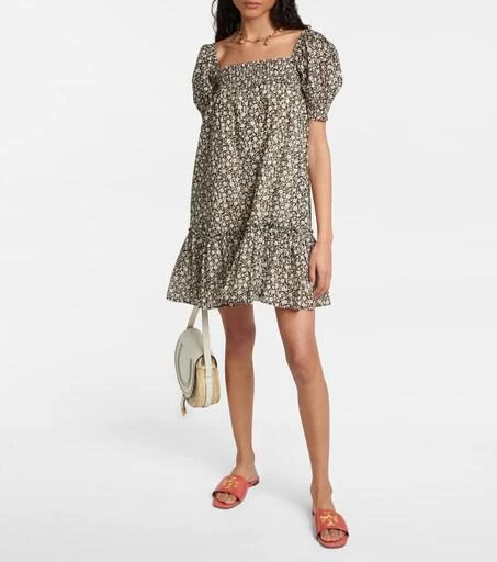Black Tonal Ditsy Smocked Mini Dress Tory Burch Black Tonal Ditsy Smocked Mini Dress Tory Burch