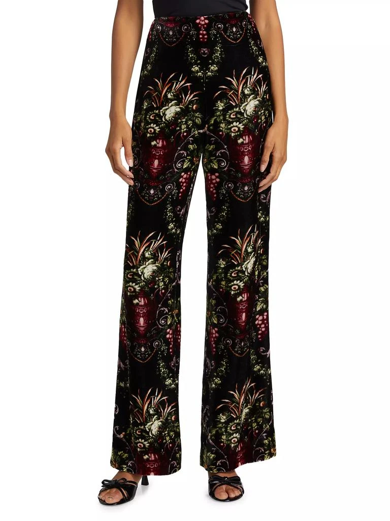 Cara Cara Firenze Floral Velvet Straight-Leg Pants 3