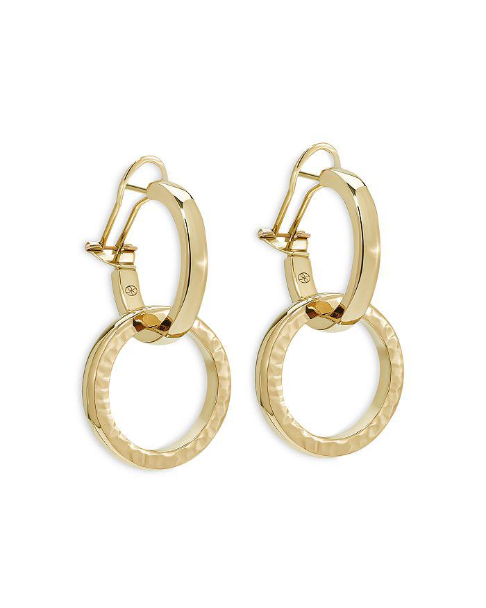 L. Klein 18K Yellow Gold Duetto Interlocking Hammered Circle Drop Hoop Earrings