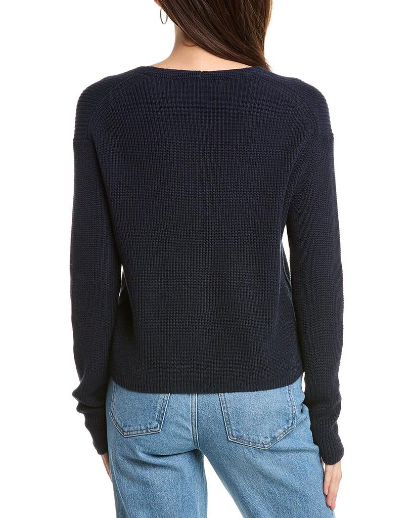 Hannah Rose Cropped Loose Shaker V-Neck Cashmere-Blend Sweater