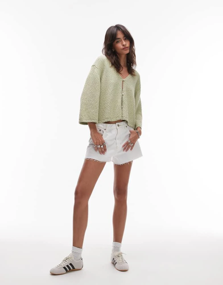 & Other Stories & Other Stories textured knit cardigan with one button in light green 4