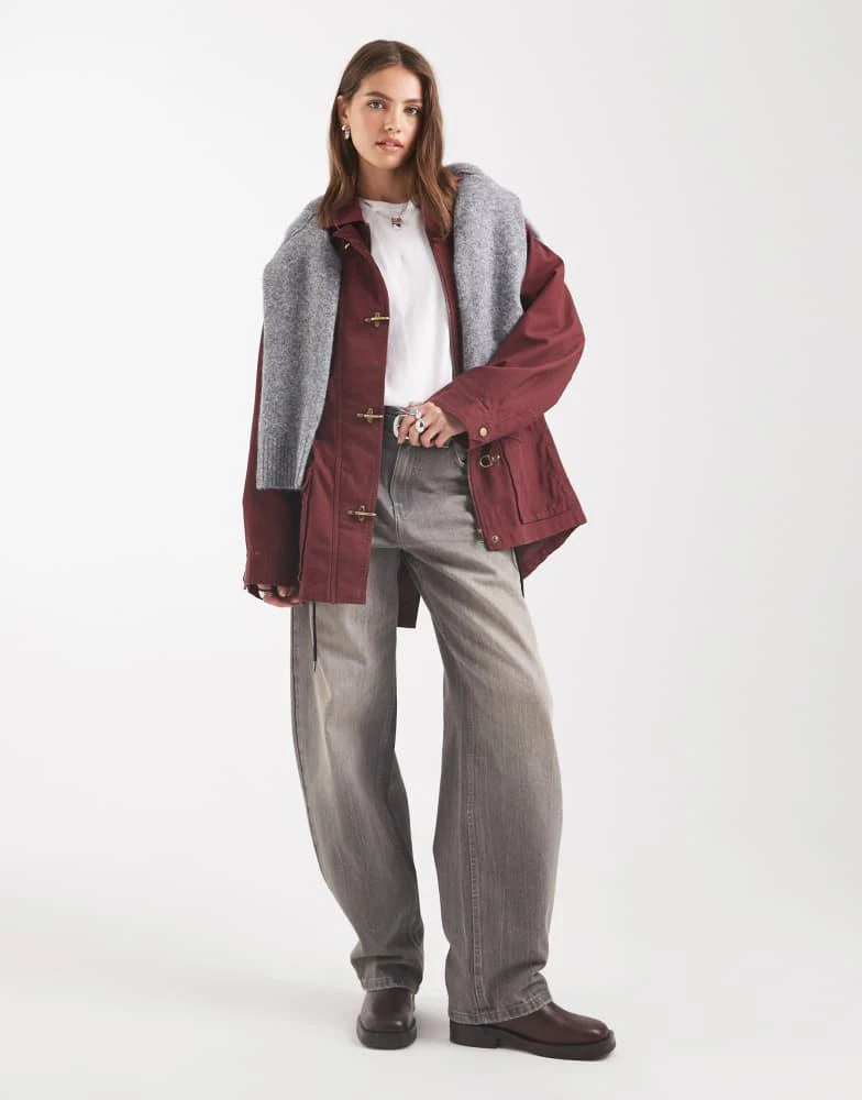 ASOS ASOS DESIGN cotton four pocket parka with trim detail in burgundy 2