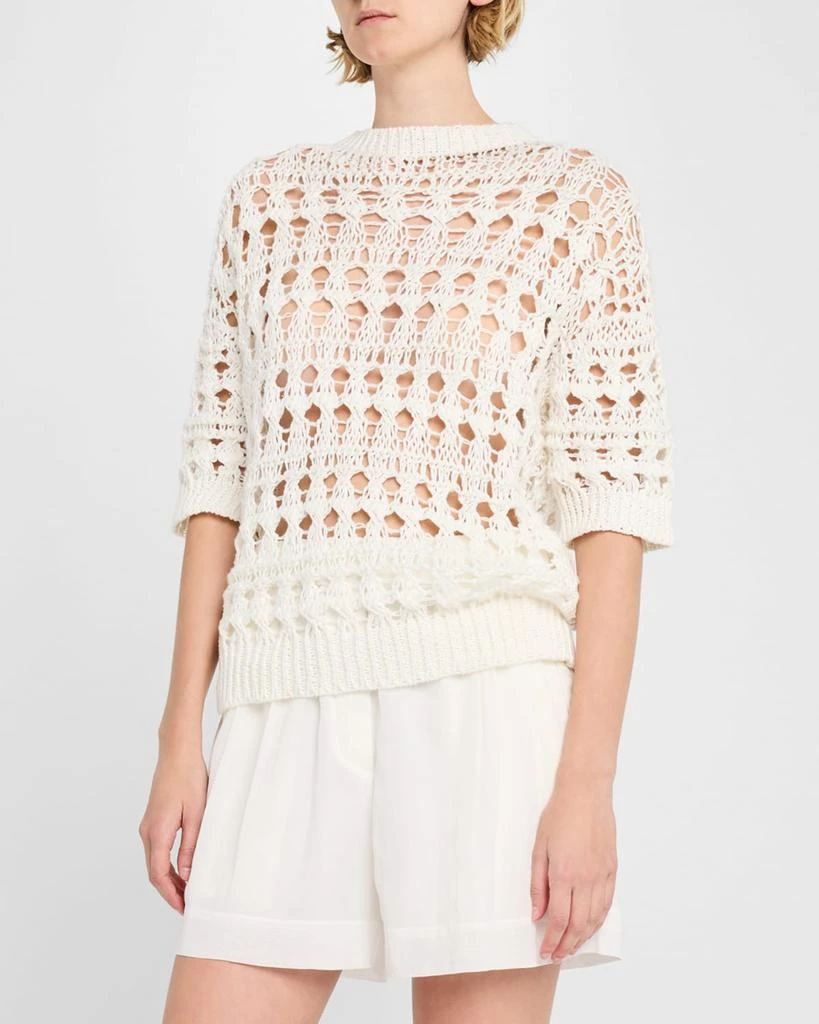 Brunello Cucinelli Openwork Knit Cotton Jute Top 4