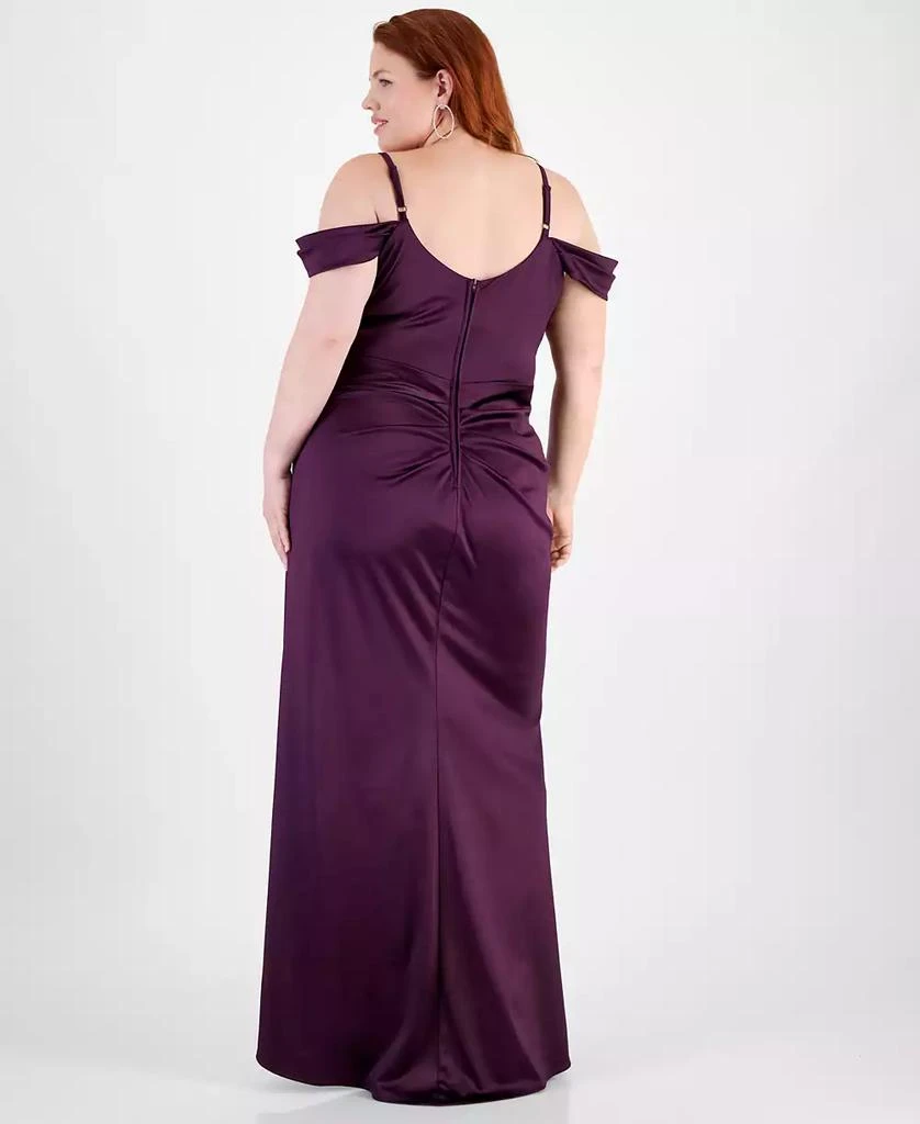 B Darlin Trendy Plus Size Off-The-Shoulder Satin Gown - Plum - 20W B Darlin Trendy Plus Size Off-The-Shoulder Satin Gown - Plum - 20W