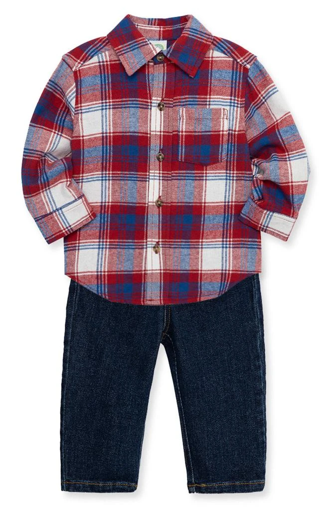 Little Me Plaid Button-Up Shirt & Jeans Set 3