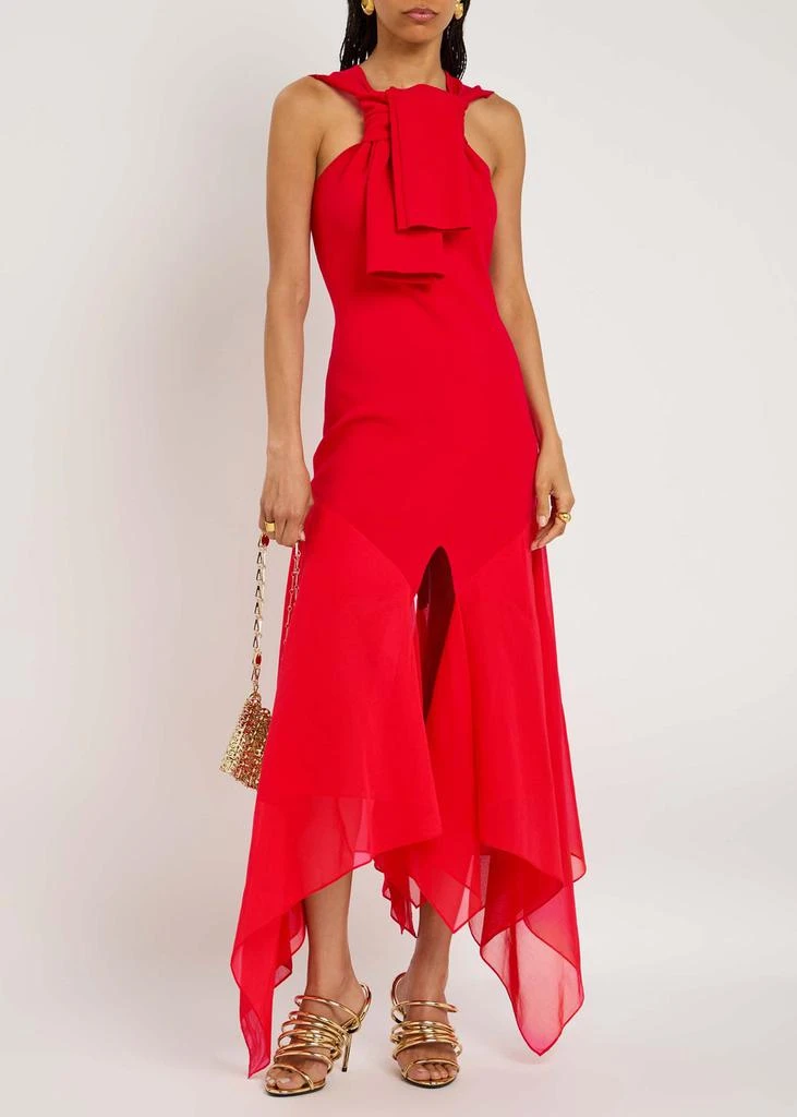 A.W.A.K.E MODE Chiffon and knit knotted-neckline midi dress 4