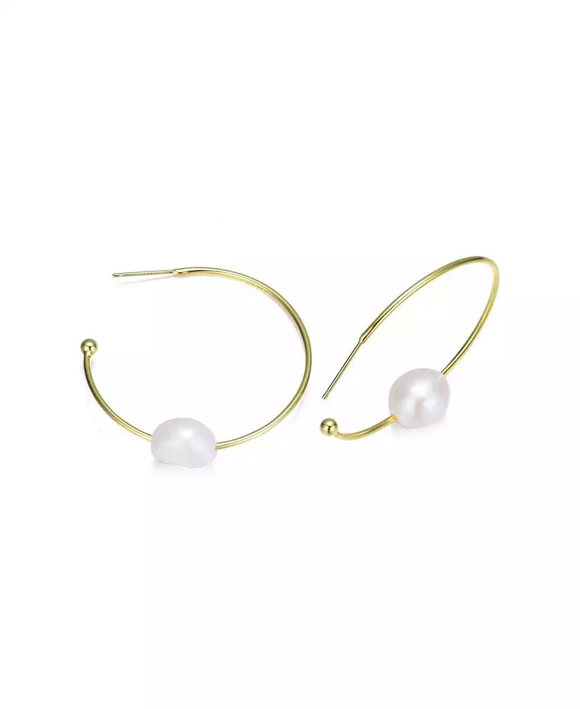 Genevive Stylish Sterling Silver 14K Gold Plating and Genuine Freshwater Pearl Round Hoop Earrings 3