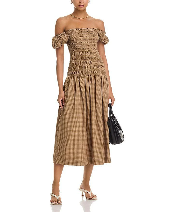 wayf dress brown Brown Warm Cotton Waffle Fit and Flare Balloon Sleeves Maxi Dress 60