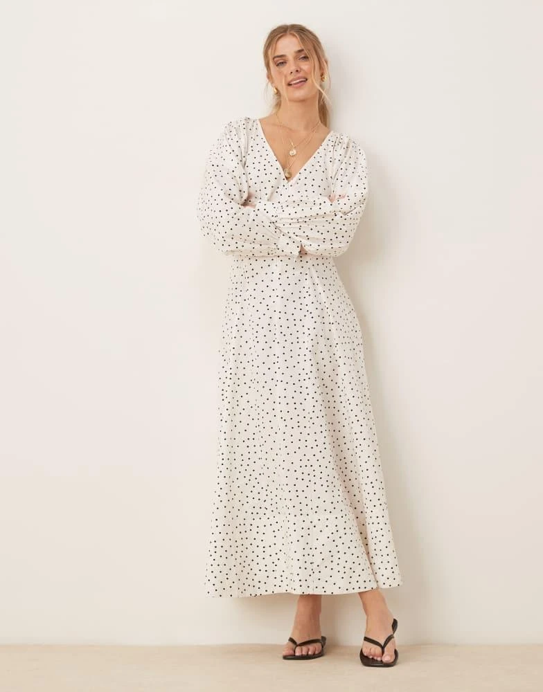 ASOS ASOS DESIGN long sleeve v neck poplin maxi dress in spot print -  Dresses & Skirts - Free Shipping - BeyondStyle