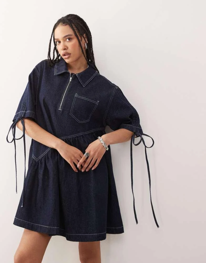 COLLUSION COLLUSION denim smock dress in rinse wash 4