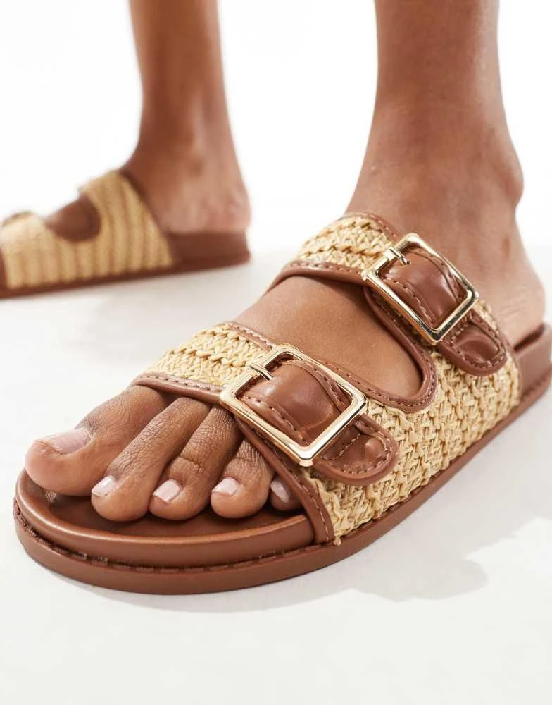 New Look New Look double strap sandal with raffia in tan 4