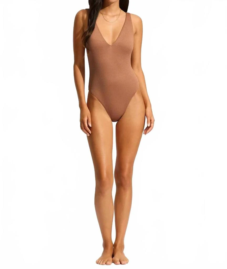 Seafolly Sea Dive Deep V Neck One Piece Swimsuit In Bronze 4