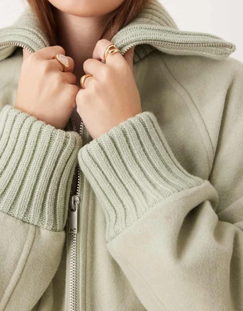 ASOS ASOS DESIGN knit collar longline coat in sage 4