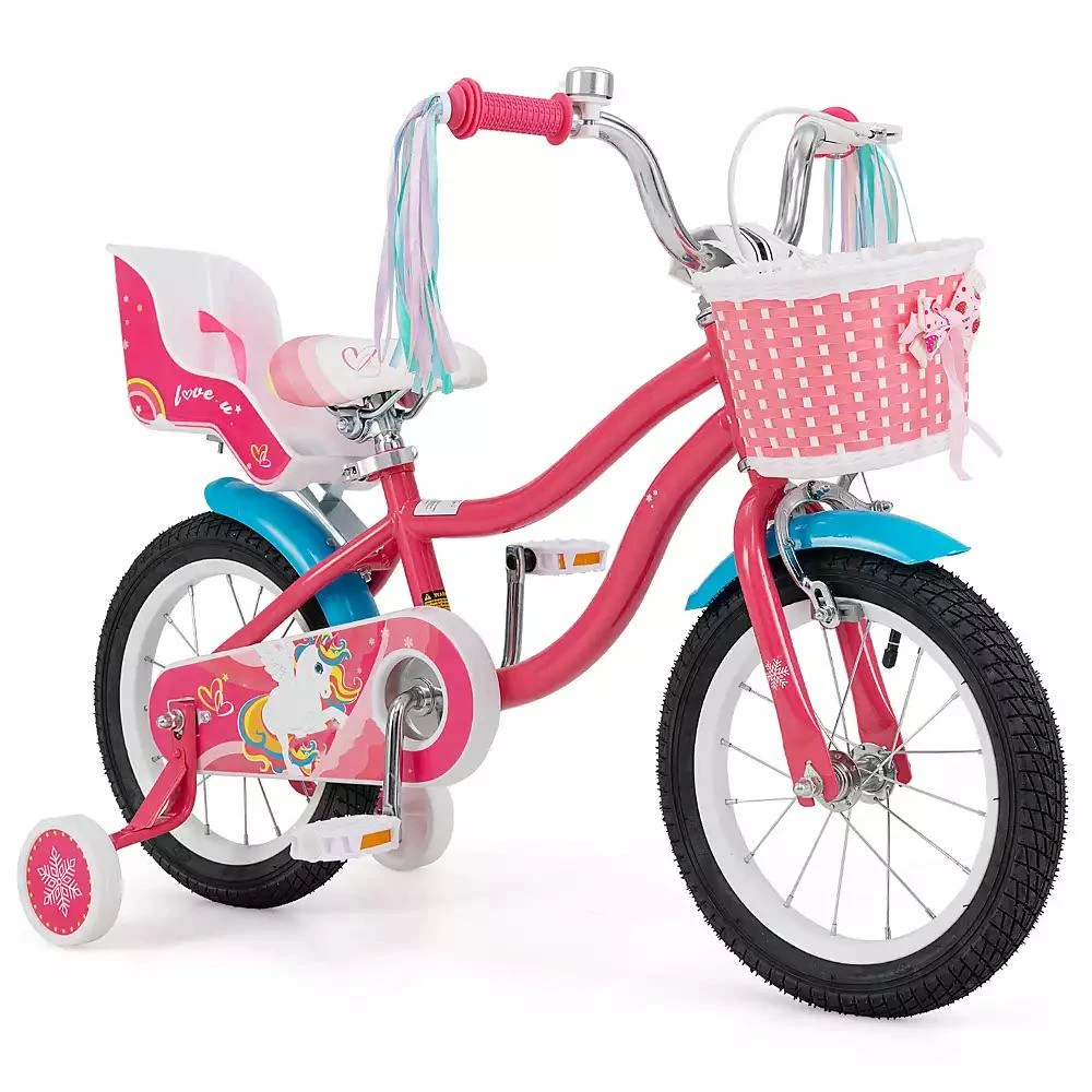 Slickblue Girls Bike for Kids with Doll Seat and Training Wheels for Safe and Fun Riding