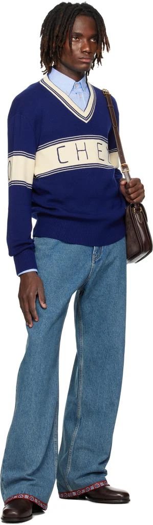 Valentino Navy 
Beige 
Chez Valentino
 Jacquard Pattern Sweater 4