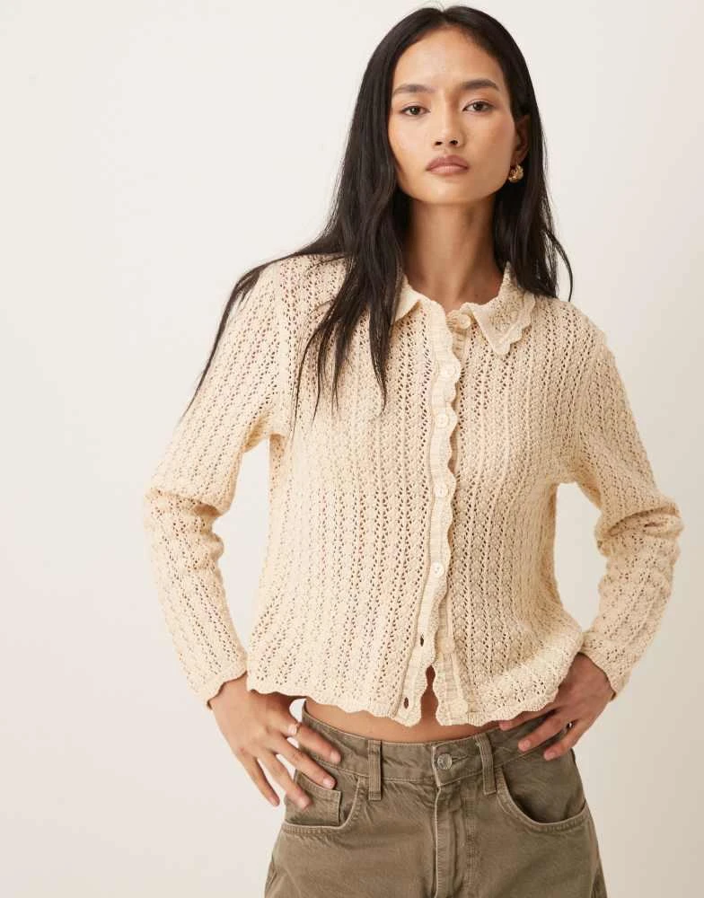 JDY JDY open knit polo neck cardigan in cream