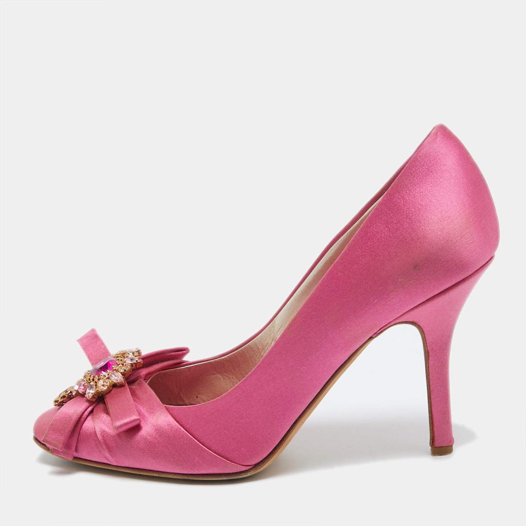 靴 Vintage Dior Pink Satin Pumps Dior Pink Satin Crystal Embellished Bow Pumps Size 36 – On Sale