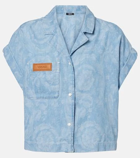 Versace Barocco cropped denim chambray shirt 1