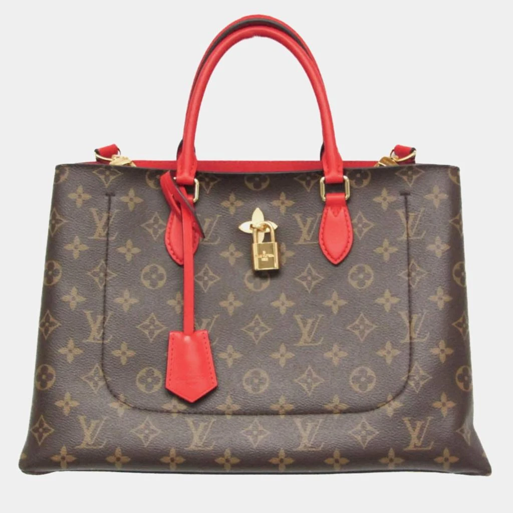Louis Vuitton Louis Vuitton Brown/Red Monogram Canvas Flower Tote Bag 1