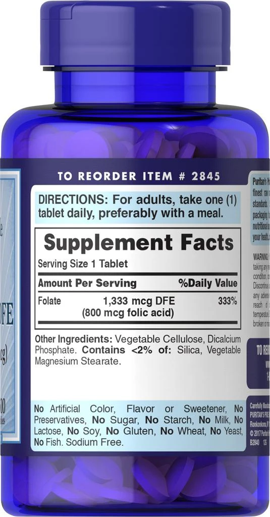 Puritan's Pride Folate 1333 mcg DFE 500 Tablets 3