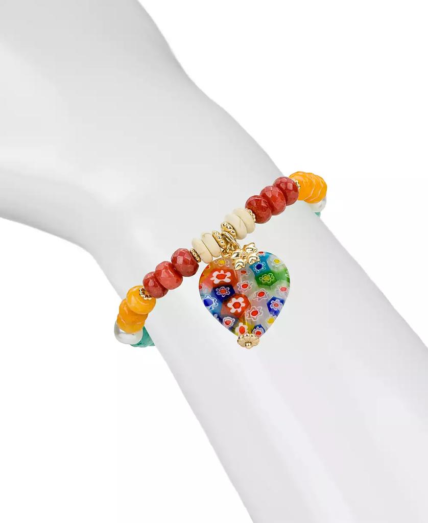 Patricia Nash Gold-Tone Heart Charm Beaded Stretch Bracelet