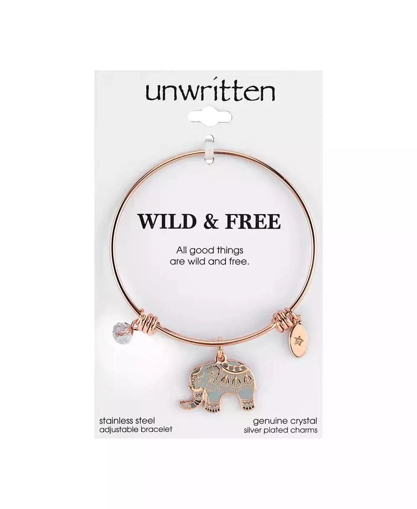 Unwritten "All Good Things are Wild and Free" Elephant Charm Adjustable Bangle Bracelet in Rose Gold-Tone Stainless Steel with Silver Plated Charms 3