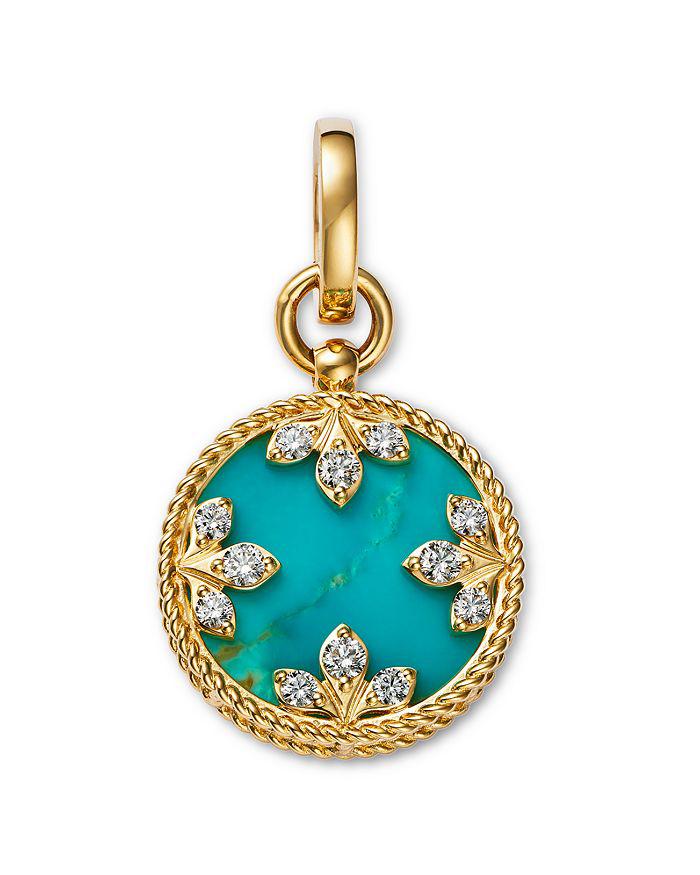 Roberto Coin 18K Yellow Gold Turquoise & Diamond Venetian Princess Medallion Pendant Necklace, 15"-17"