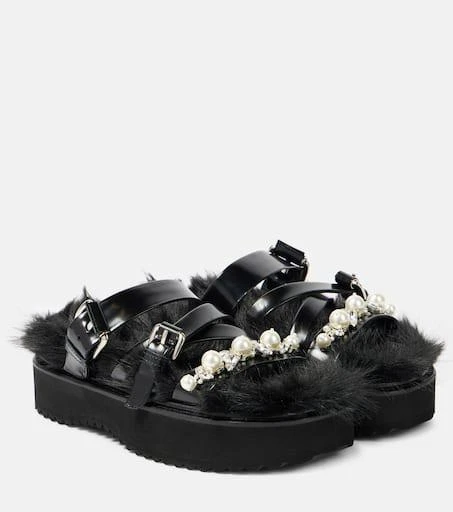 Simone Rocha Faux fur-trimmed leather platform sandals 1