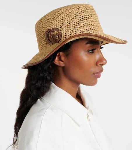 New Gucci raffia hat Gucci Leather-trimmed raffia sun hat Gucci main image 2