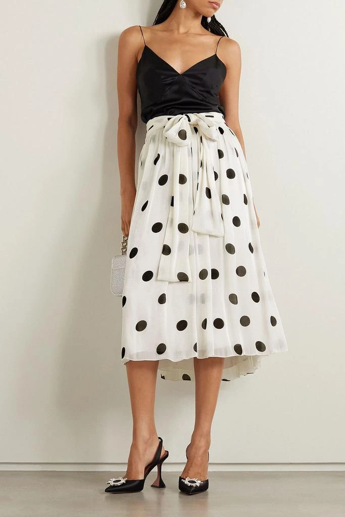 Halpern Belted polka-dot crepon midi skirt 2