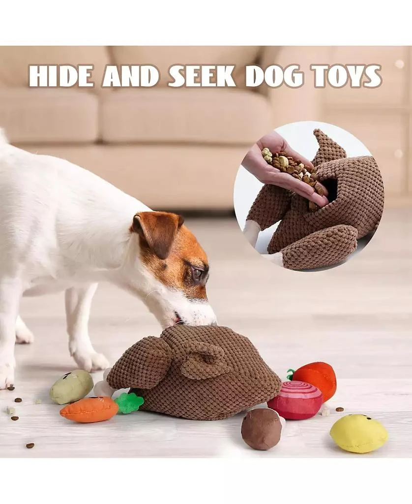Nocciola 7-in-1  Turkey Dog Toy,Big Turkey Puzzle Toy with 6 Squeaky Veggie Plush Toy, Interactive Enrichment Dog Toys for All Breeds 4