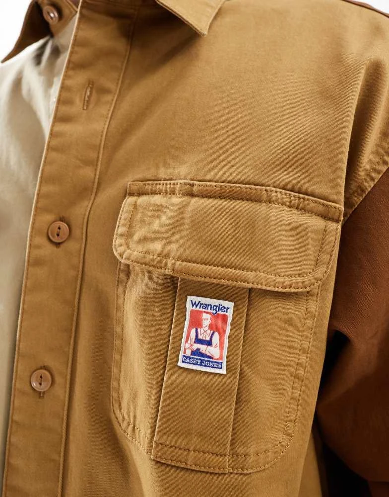 Wrangler Wrangler Casey Jones workwear colourblock twill shirt relaxed fit in tan 3