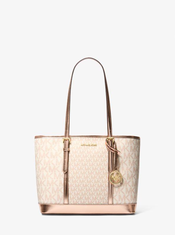 Michael Kors Jet Set Travel Small Metallic Logo Top-Zip Tote Bag