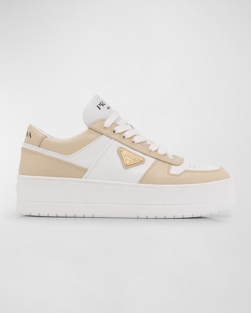 Prada Downtown Bicolor Leather Low-Top Sneakers