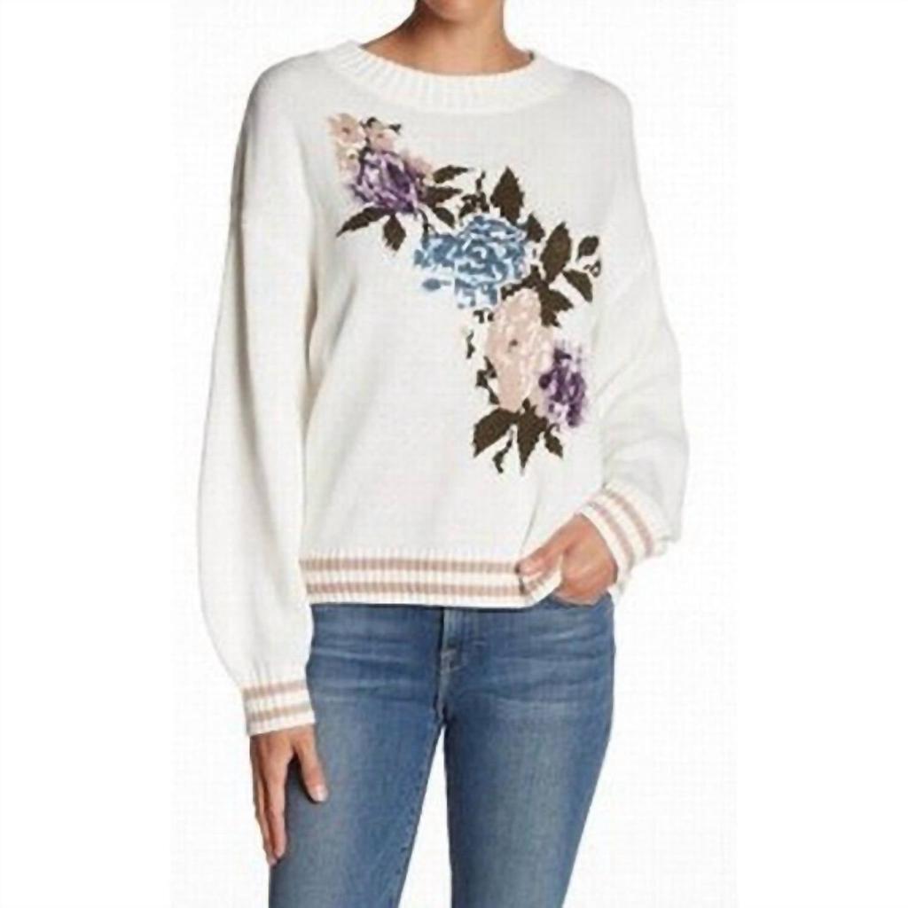 Abound Floral Crewneck Cotton Sweater In White