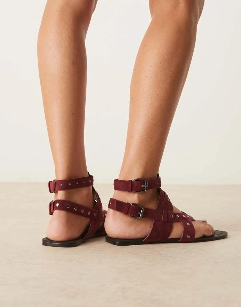 ASOS ASOS DESIGN Fiorella gladiator flat sandal in burgundy