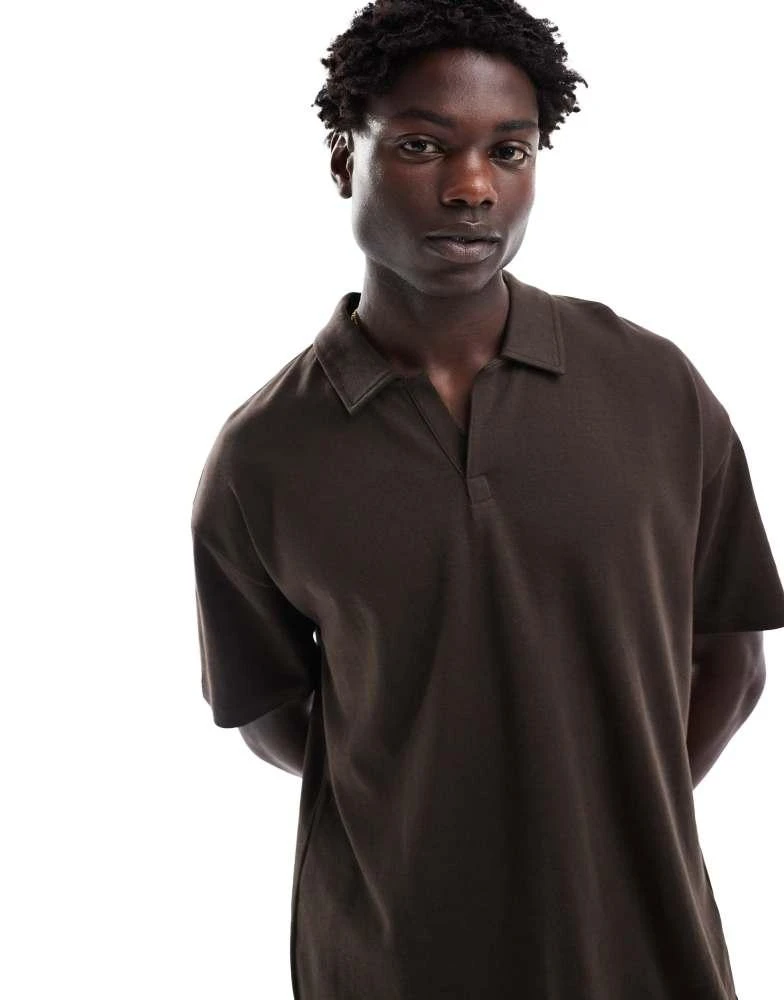 New Look New Look revere polo shirt in dark brown 1