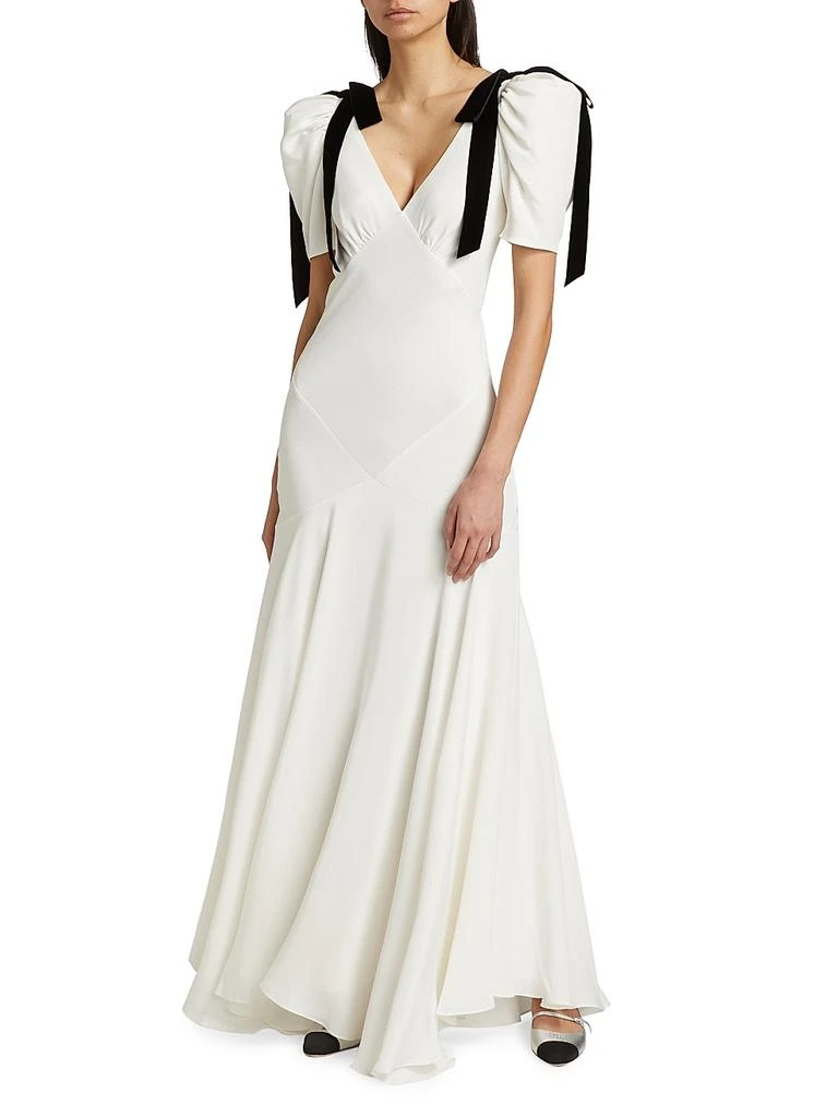 Rodarte Velvet Ribbon Bow Silk Crepe Bias-Cut Gown 2
