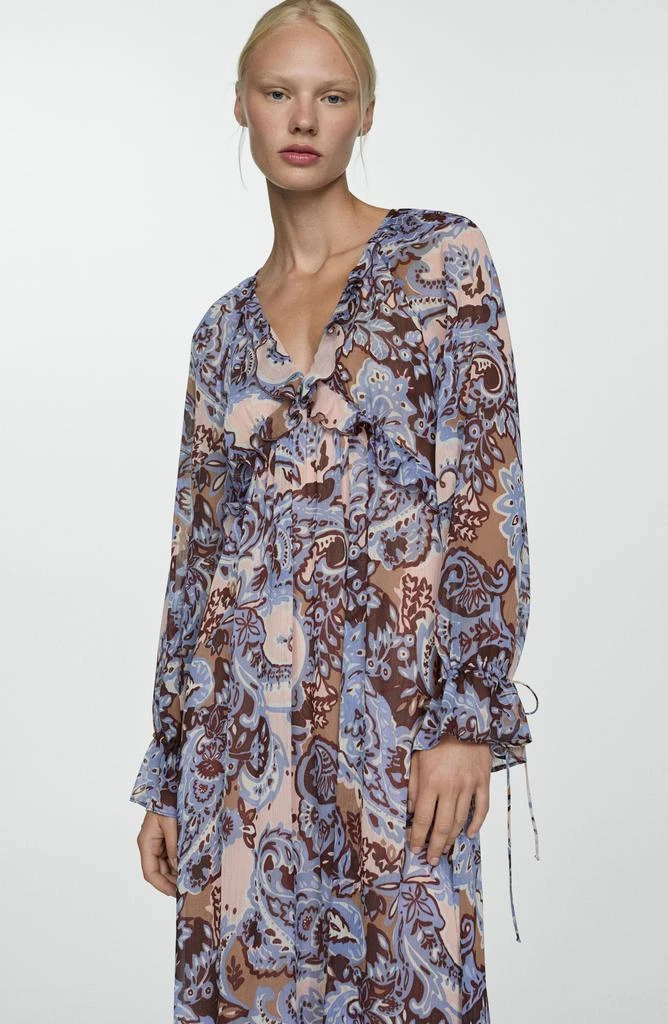 Mango Paisley Ruffle Long Sleeve Maxi Dress 5
