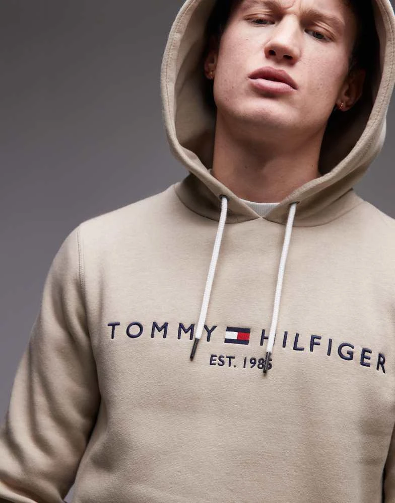 Tommy Hilfiger Tommy Hilfiger Logo embroidery drawstring hoody in light brown 4