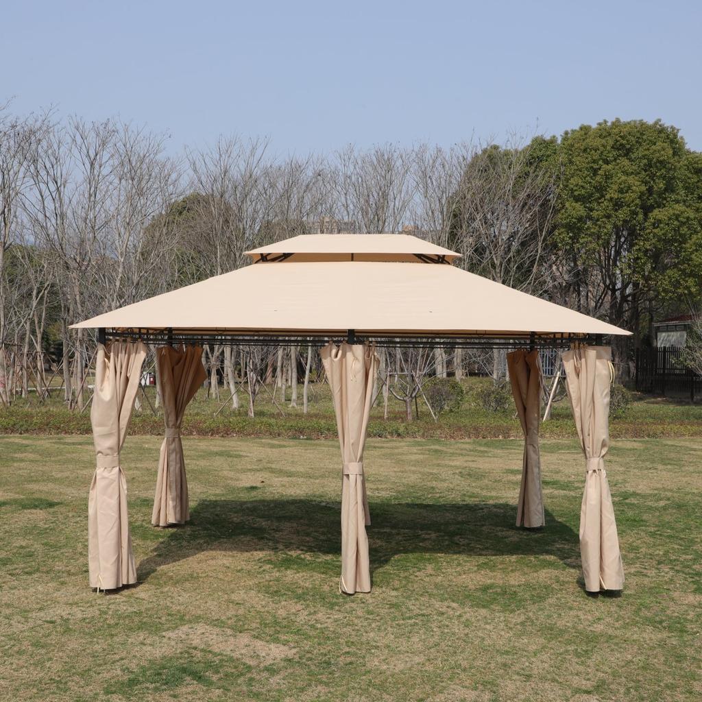 Streamdale Furniture Streamdale 13x10 Outdoor Gazebo Canopy Tent w/ Mosquito Net - Khaki Top