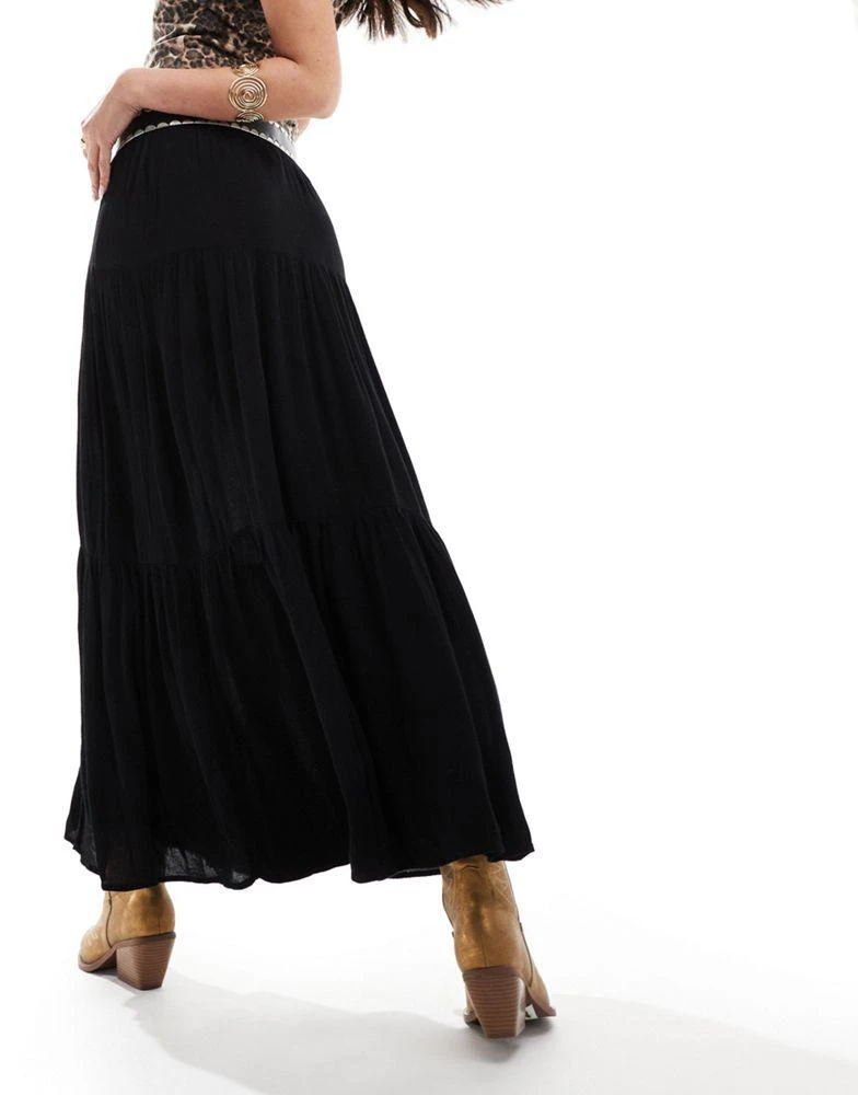 Stradivarius Stradivarius boho crinkle maxi skirt in black 4