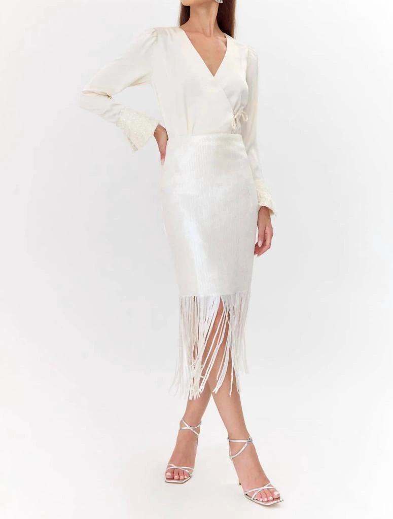 Adelyn Rae Milana Sequin Fringe Midi Skirt In Matte Ivory 4