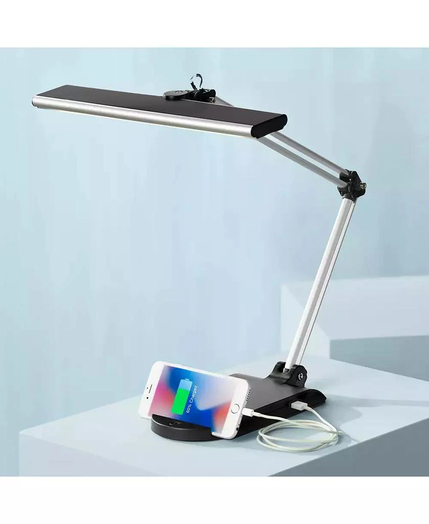 360 Lighting Flynn Modern Desk Lamp 25" High Metallic Black Silver with USB Charging Port Phone Cradle Adjustable Swivel LED for Living Room Office