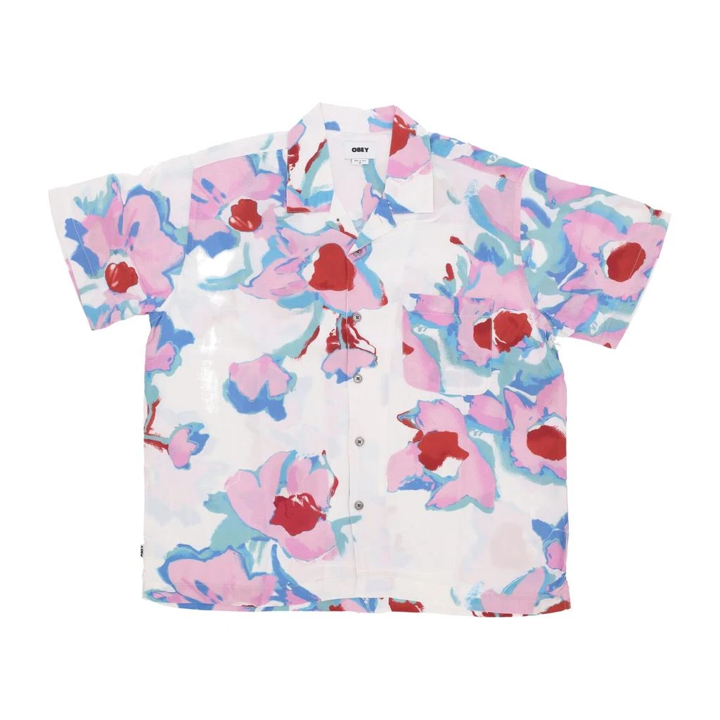 Obey Men's Short Sleeve Shirt Acrylic Flower Woven Cream Multi 1