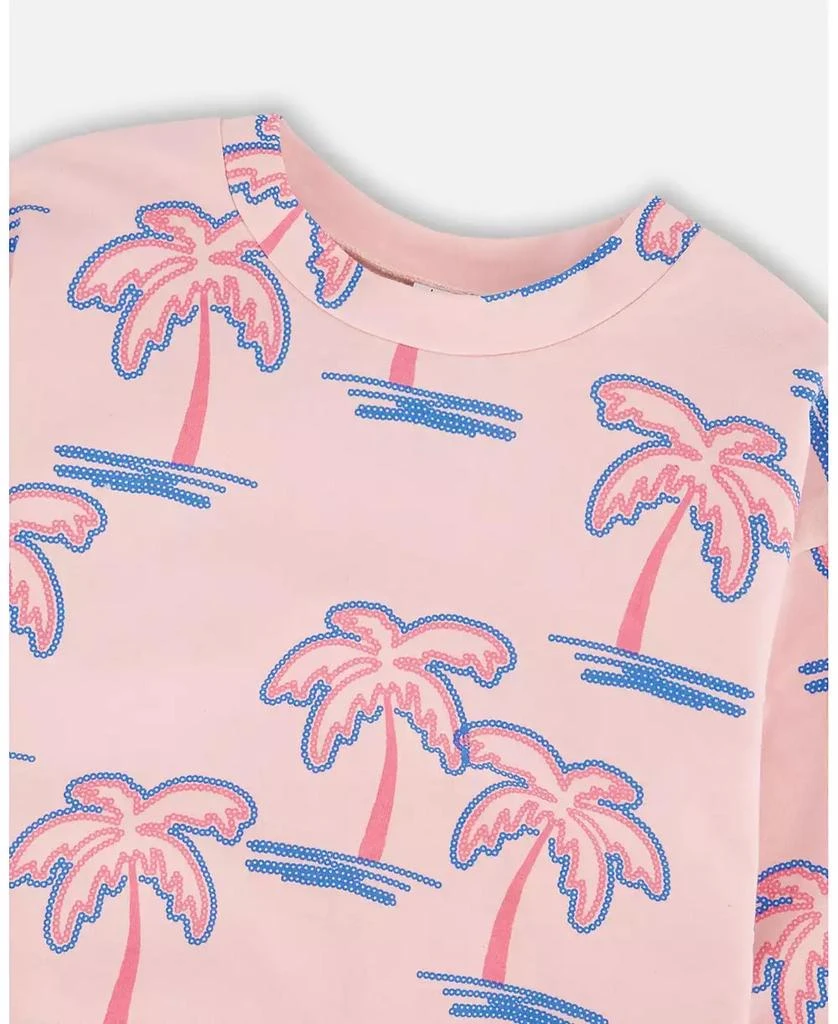 Deux par Deux Toddler Girls French Terry Sweatshirt Light Pink Palm Print 3
