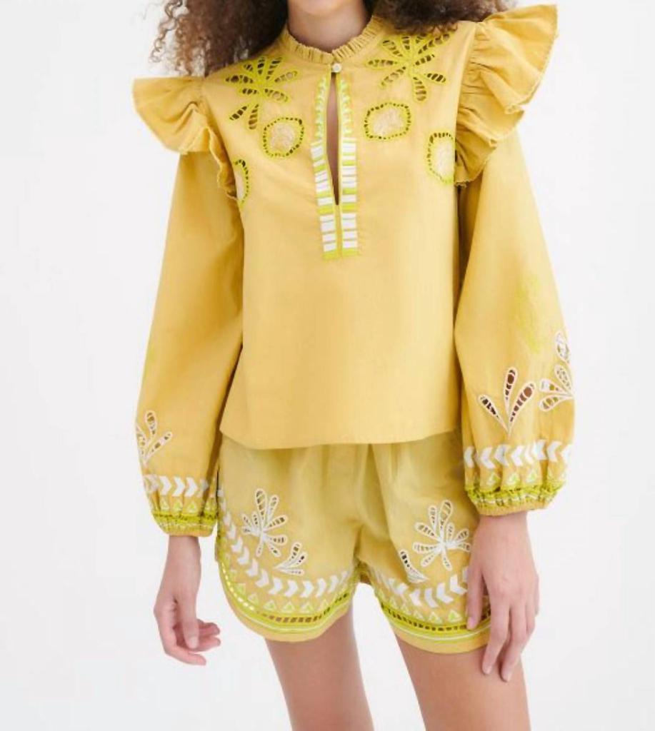 CHUFY Dilli Embroidered Blouse In Soumy Olive